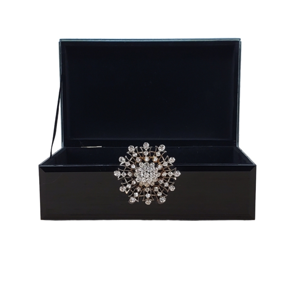 Jewelry Box, Black Glass Jeweled Storage TV Remotes